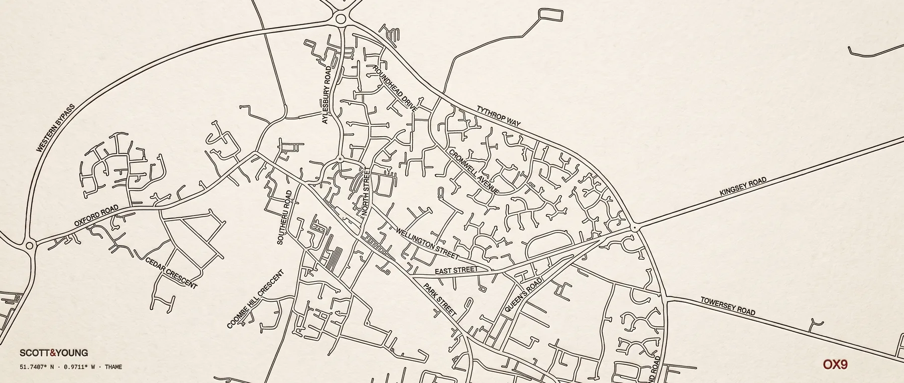 Engraved-print map of Thame's streets